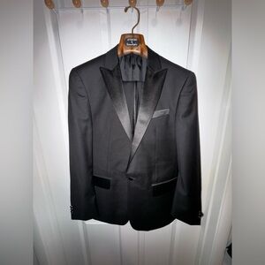 (Like New) Daniel Hechter Classic Slim Fit Black Wool Tuxedo (Size 40R)